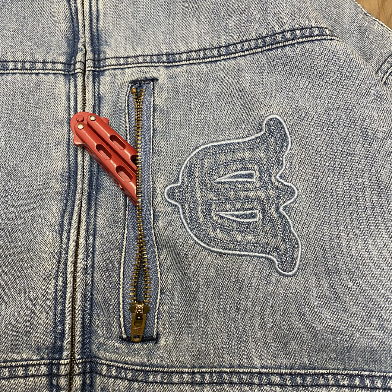 EVISEN EYE FIRE DENIM PUFF JACKET